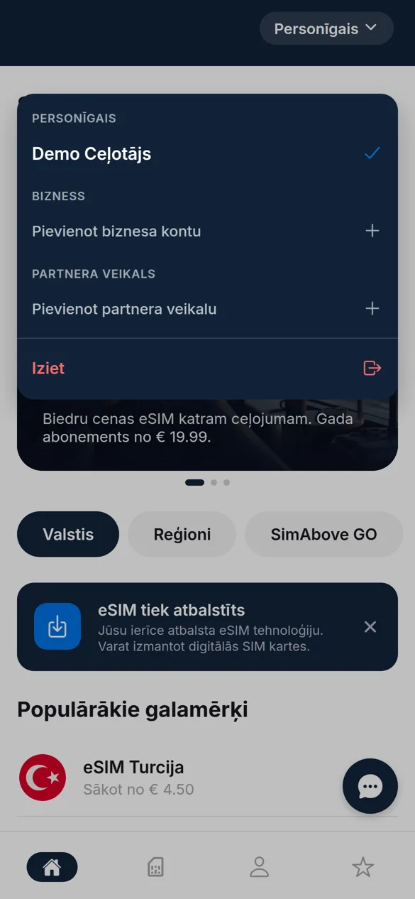 Kontu saraksts ar izvēli Pievienot partnera veikalu